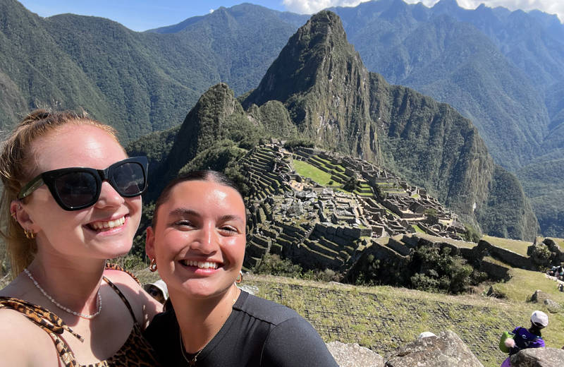 Two girls in front of Machu Picchu