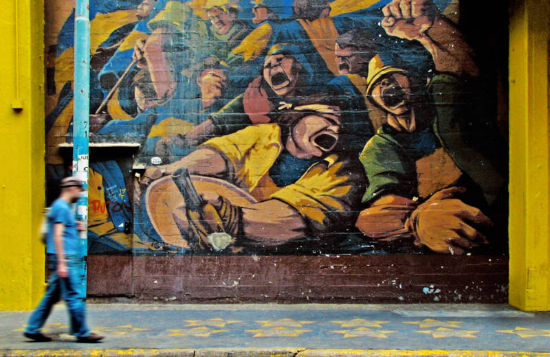 Blauw en gele muur in Argentinië