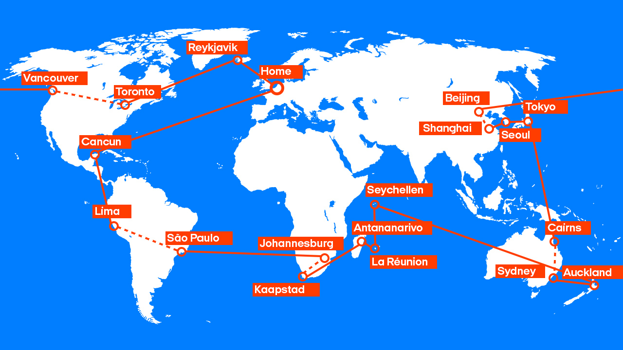 Wereldreis route
