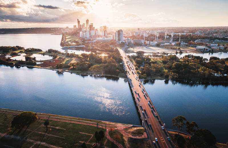 Skyline van Perth vanuit de lucht