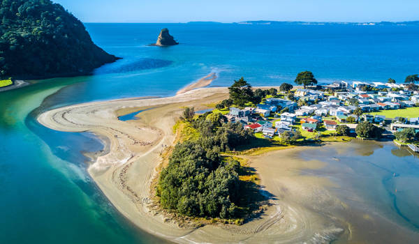 auckland-new-zealand-Aerial view on a river mouth with residential suburb