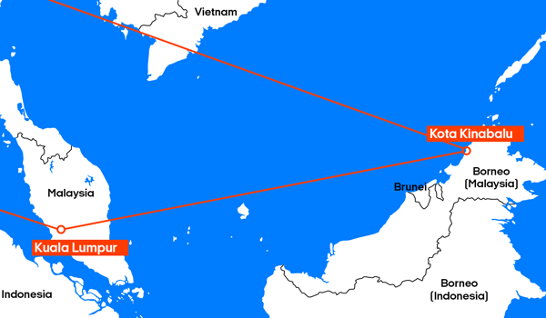KNO Rundreise Malaysia Borneo Map