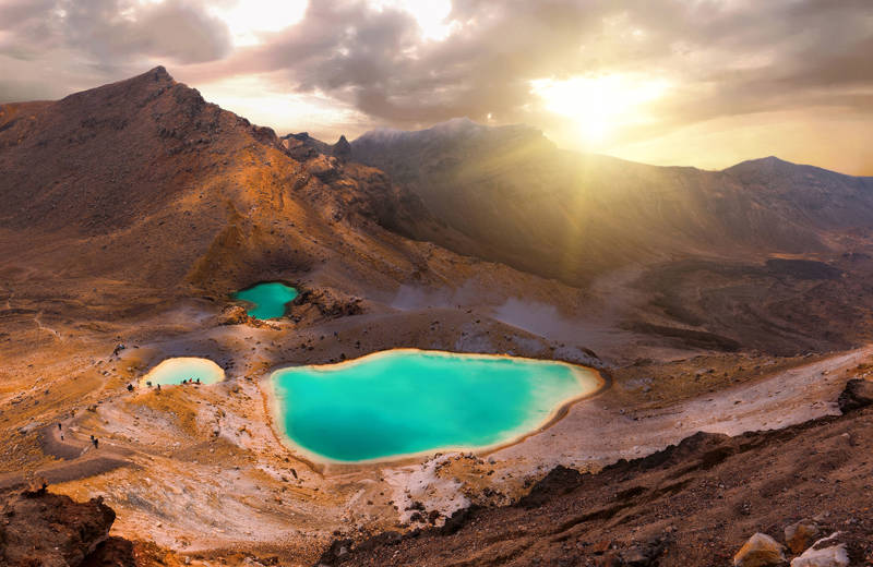 Emerald Lakes in Tongariro National park on North Island in New Zealand
