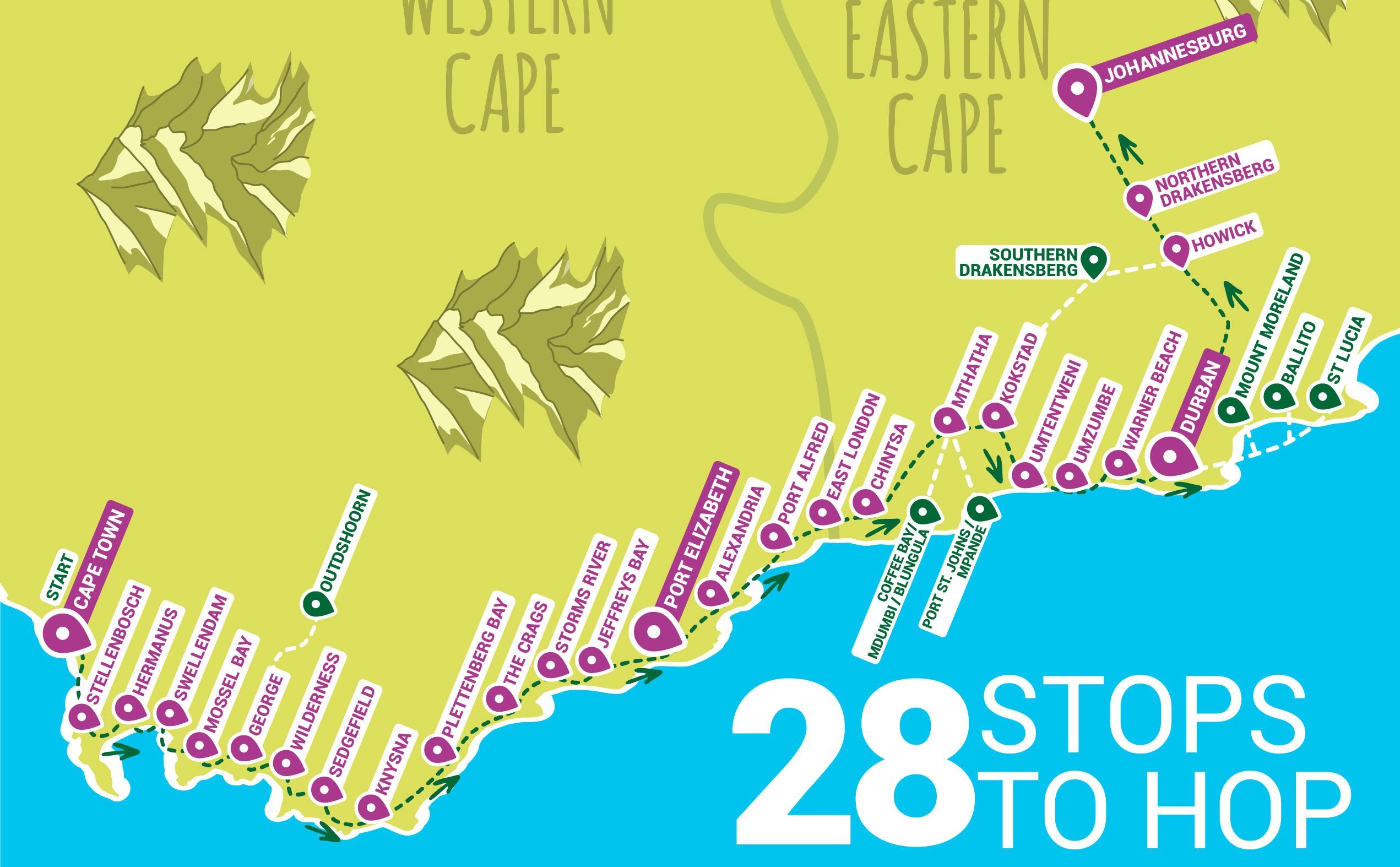 Baz Bus route network in South Africa