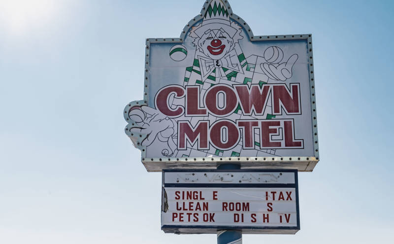 Sign for the creepy Clown Motel in Tonopah, Nevada