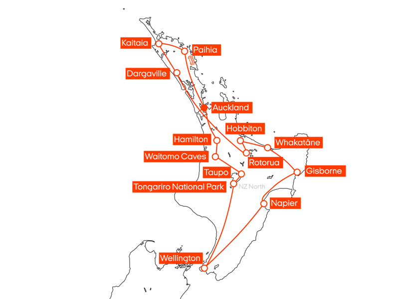 Reisroute langs het Noordereiland van Nieuw-Zeeland met KILROY