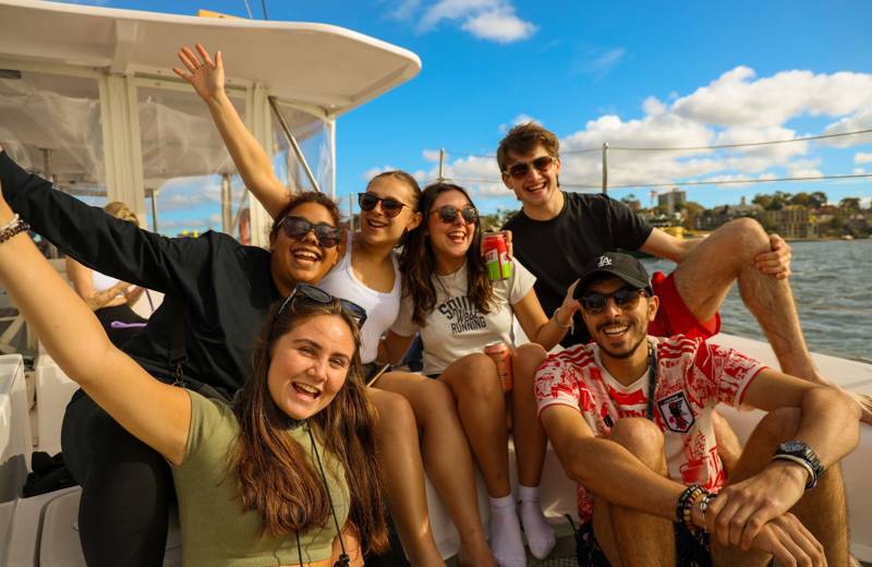 Group of new friends having fun in Sydney on the MeetMe intro week during an Australian Working Holiday