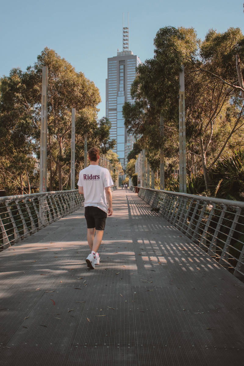 Traveller walking through the city of Melbourne, Australia