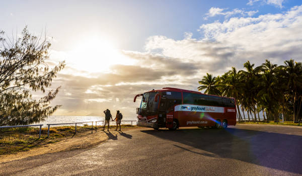 Greyhound Bus By The Ocean